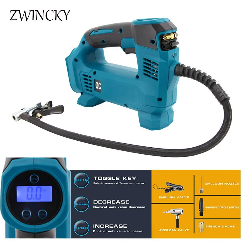 ZWINCKY беспроводной перезаряжаемый электрический воздушный насос портативный автомобильный насос для накачивания шин воздушный компрессор надувной насос для Makita 18 В батарея
ZWINCKY беспроводной перезаряжаемый электрический воздушный насос портативный автомобильный насос для накачивания шин воздушный компрессор надувной насос для Makita 18 В батарея