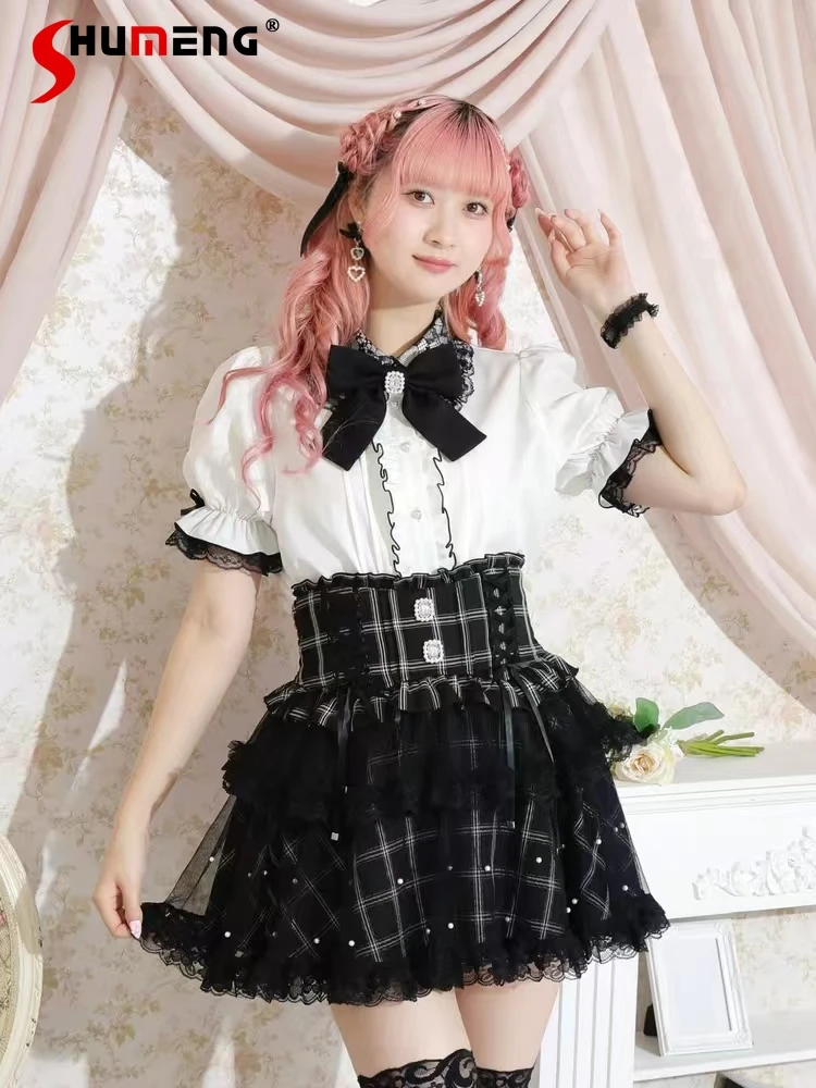 Japanese Mines Style Heavy Industry Sweet Lolita Blouses Lace Splicing Heart Buckle Single-breasted Short Sleeve Shirt Top Women
Japanese Mines Style Heavy Industry Sweet Lolita Blouses Lace Splicing Heart Buckle Single-breasted Short Sleeve Shirt Top Women