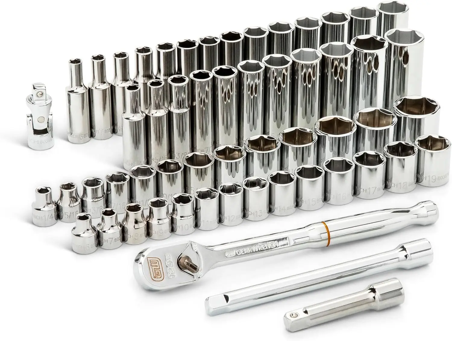 120XP 3/8" Drive Mechanics Tool Set 56-Piece SAE/Metric Standard & Deep Sockets with Knurled Extension Bars
120XP 3/8" Drive Mechanics Tool Set 56-Piece SAE/Metric Standard & Deep Sockets with Knurled Extension Bars