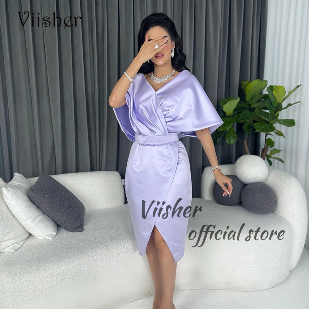 Viisher Lilac Satin Mermaid Evening Dresses Short Sleeve V Neck Formal Occasion Dress Arabian Dubai Prom Party Gowns Knee Length
Viisher Lilac Satin Mermaid Evening Dresses Short Sleeve V Neck Formal Occasion Dress Arabian Dubai Prom Party Gowns Knee Length