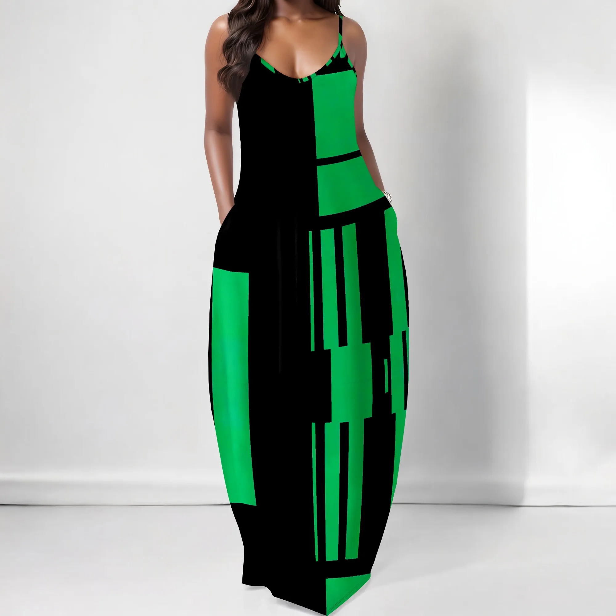 Green Geometric Print Maxi Dress XS‑3XL Spaghetti Strap Loose Fit with Pockets for Summer Casual, Art Show or Streetwear Look
Green Geometric Print Maxi Dress XS‑3XL Spaghetti Strap Loose Fit with Pockets for Summer Casual, Art Show or Streetwear Look