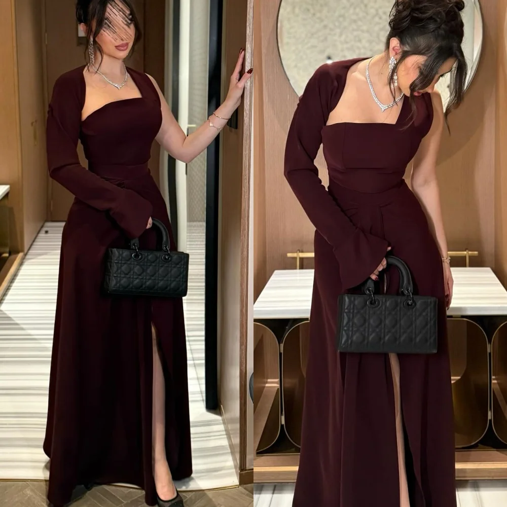 Customized Simple One Shoulder Long Sleeves Classic Burgundy Prom Dresses Temperament Ruched A-Line Bespoke Occasion Gowns
Customized Simple One Shoulder Long Sleeves Classic Burgundy Prom Dresses Temperament Ruched A-Line Bespoke Occasion Gowns