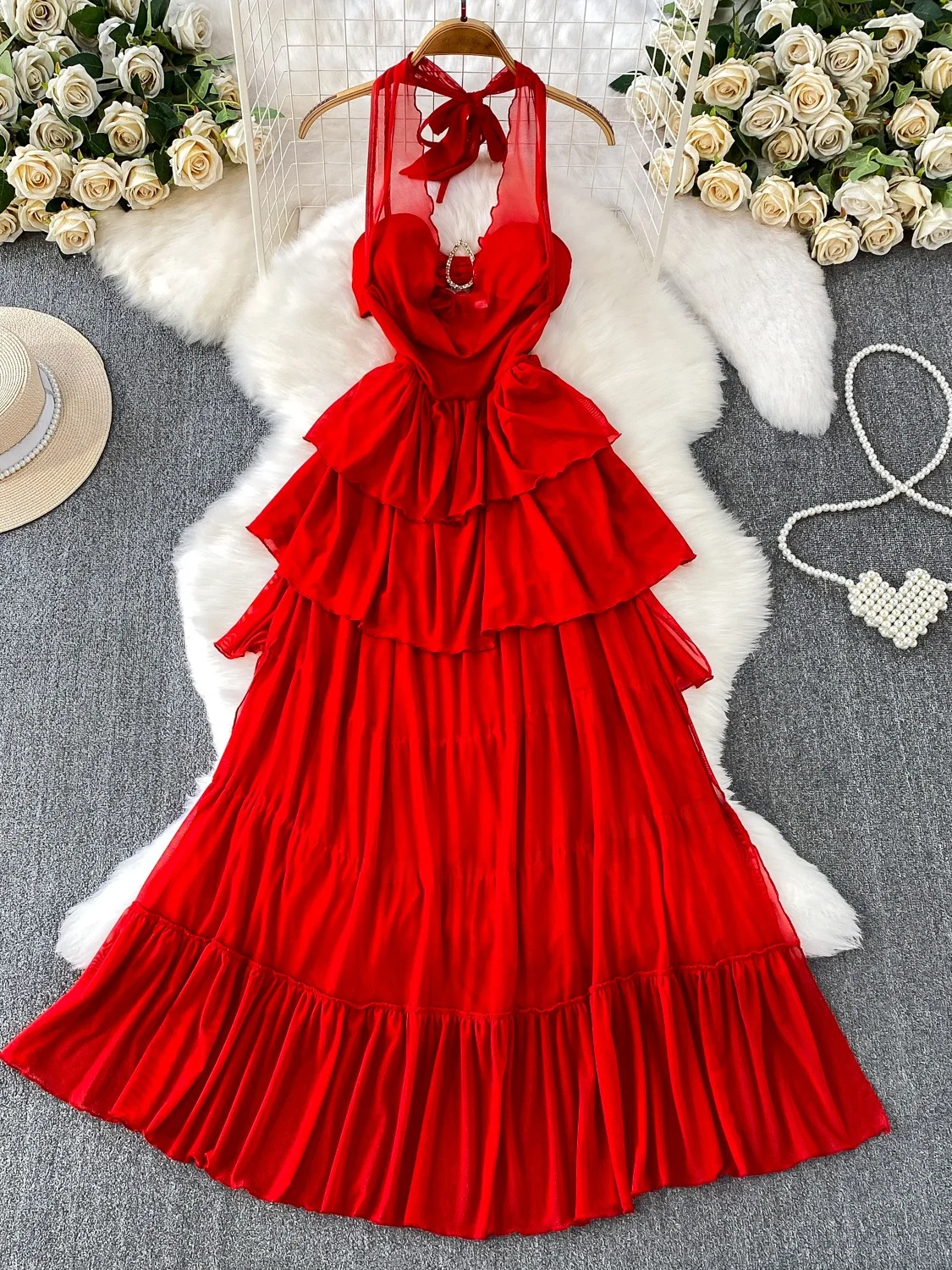 Elegant Red Long Dress Women's High Neck Sleeveless Midi Dress Bateau Neck High Waist Pleated Skirt Commute Style Casual Wear
Elegant Red Long Dress Women's High Neck Sleeveless Midi Dress Bateau Neck High Waist Pleated Skirt Commute Style Casual Wear