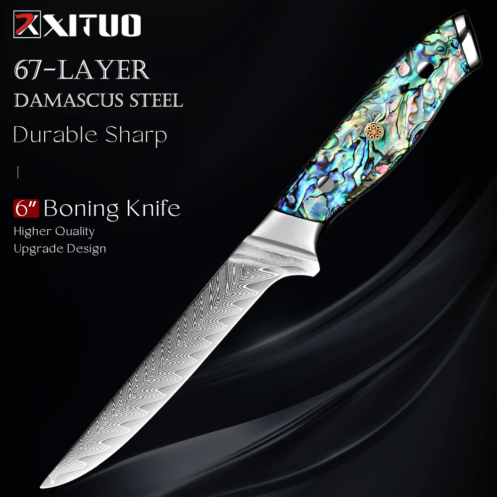 Professional Damascus Steel Boning Fillet Knife Ultra Sharp Curved Flexible Blade for Fish, Poultry, Chicken, Meat Cutting
Professional Damascus Steel Boning Fillet Knife Ultra Sharp Curved Flexible Blade for Fish, Poultry, Chicken, Meat Cutting