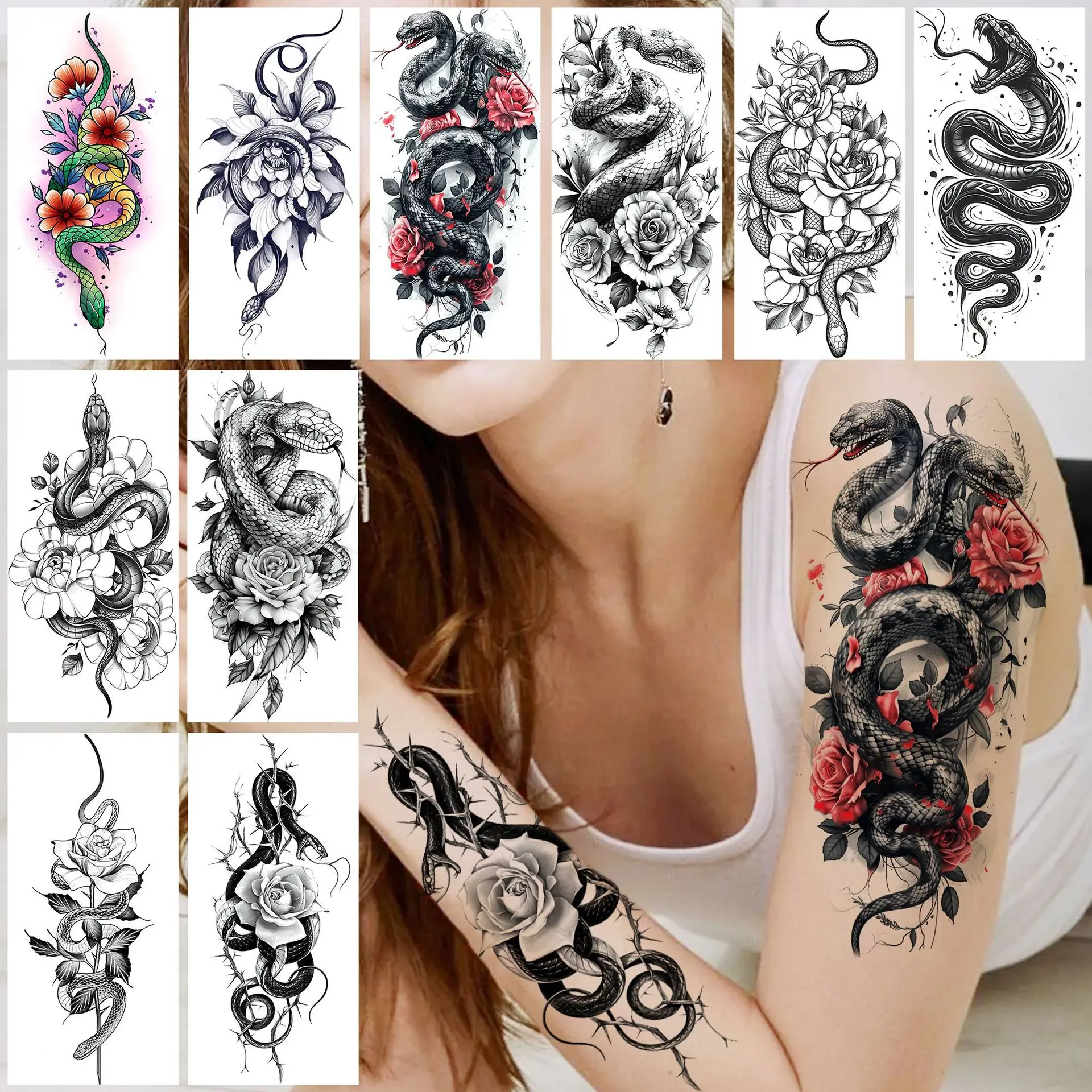 Snake Scorpion Flower Temporary Tattoo Stickers Waterproof Non Toxic Premium for Arm Thigh Small Niche Design
Snake Scorpion Flower Temporary Tattoo Stickers Waterproof Non Toxic Premium for Arm Thigh Small Niche Design