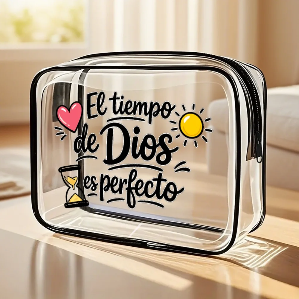 Transparent Spanish Christian Toiletry Bag "God's Timing Is Perfect" Zipper Closure Suitable For Women Girls Faith Travel Make
Transparent Spanish Christian Toiletry Bag "God's Timing Is Perfect" Zipper Closure Suitable For Women Girls Faith Travel Make