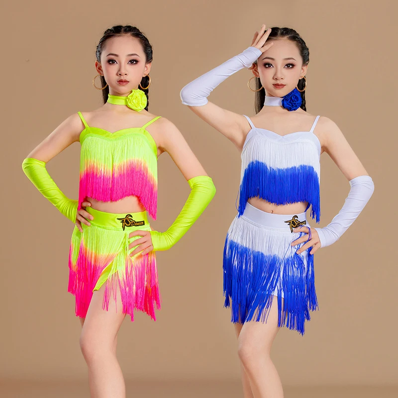 Children's Girls Latin Dance Costume Tassel Gradient Vest Top and Skirt Suits Kids Rumba Chacha Competition Dancerwear Clothes
Children's Girls Latin Dance Costume Tassel Gradient Vest Top and Skirt Suits Kids Rumba Chacha Competition Dancerwear Clothes