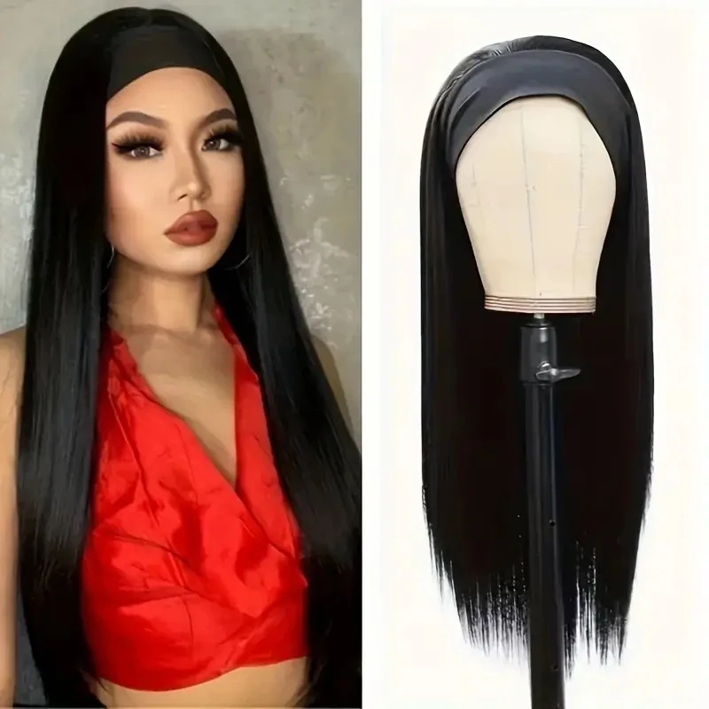 Women's wig, black ice silk headband with long straight hair
Women's wig, black ice silk headband with long straight hair