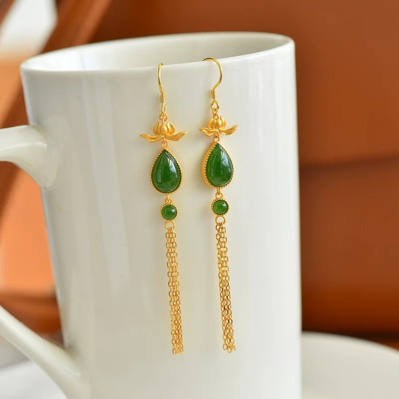 Hetian Jade Jasper Drop Earrings S925 Silver Gold Plated Female Tassel Long Line Ear Jewelry
Hetian Jade Jasper Drop Earrings S925 Silver Gold Plated Female Tassel Long Line Ear Jewelry