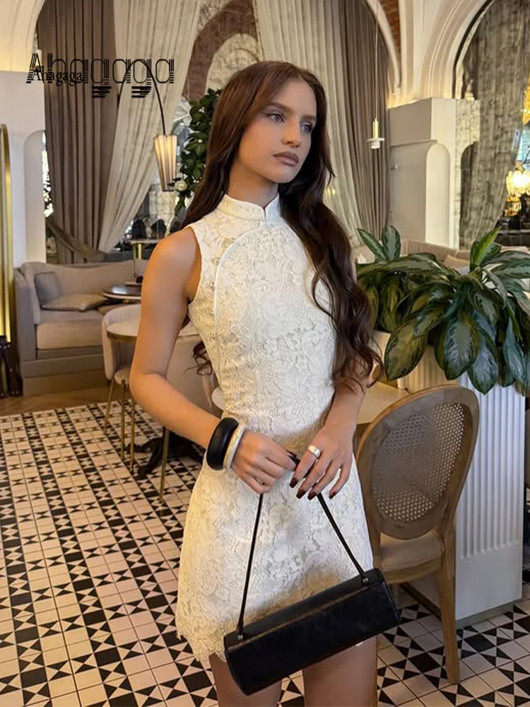 Ahagaga Stand Neck Fashion Casual Chic Lace Sheath Mini Dresses Elegant Slim Fit Sleeveless Bodycon Party Women Vestidos Robes
Ahagaga Stand Neck Fashion Casual Chic Lace Sheath Mini Dresses Elegant Slim Fit Sleeveless Bodycon Party Women Vestidos Robes