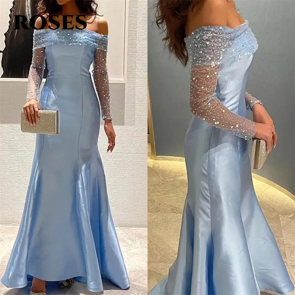 ROSES Blue Stain Evening Dress Off the Shoulder Prom Dress Sequin Party Night Dresses for Woman vestidos de noche Customized
ROSES Blue Stain Evening Dress Off the Shoulder Prom Dress Sequin Party Night Dresses for Woman vestidos de noche Customized