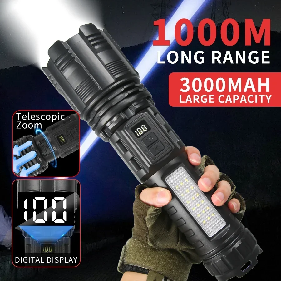 3000mAh Tactical LED Flashlight 8/9 Modes USB-C Rechargeable Torch with Zoom Function and IPX6 Waterproof for Camping Hiking
3000mAh Tactical LED Flashlight 8/9 Modes USB-C Rechargeable Torch with Zoom Function and IPX6 Waterproof for Camping Hiking