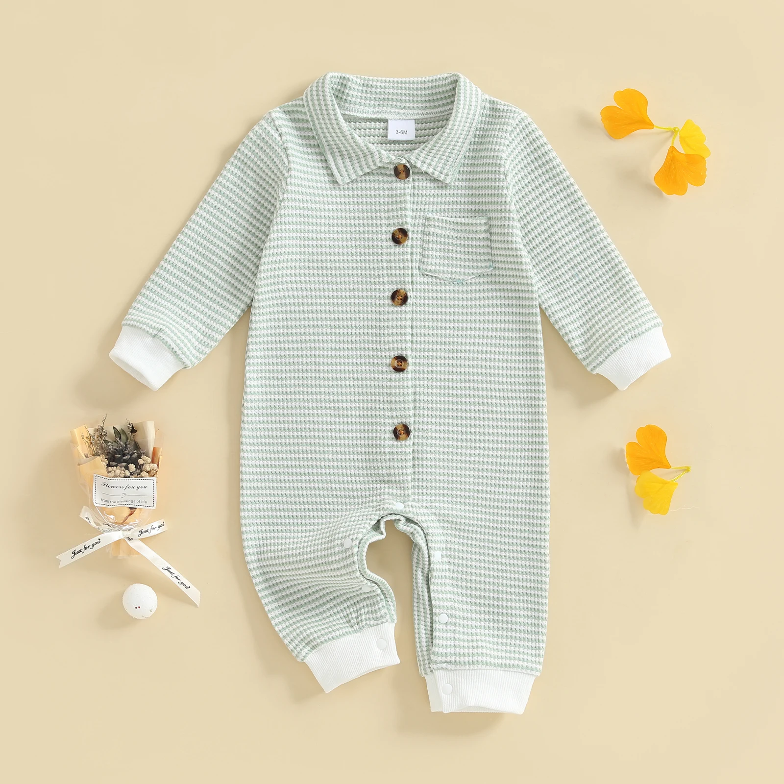 VISgogo 0-24 Months Baby Boy Striped Jumpsuit Collared Button-up Long Sleeve Bodysuit Casual Waffle Knit Clothes
VISgogo 0-24 Months Baby Boy Striped Jumpsuit Collared Button-up Long Sleeve Bodysuit Casual Waffle Knit Clothes