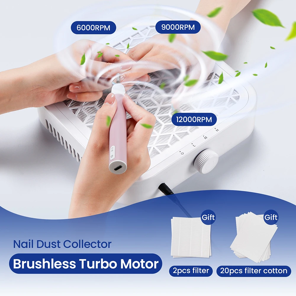 Powerful Suction Manicure Vacuum Cleaner 12000RPM Brushless Nail Dust Collector Non Slip Base with 2 Filters for Nail Salon Home
Powerful Suction Manicure Vacuum Cleaner 12000RPM Brushless Nail Dust Collector Non Slip Base with 2 Filters for Nail Salon Home