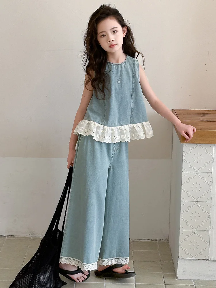 Girls' Summer Denim Set 2025 New Style Trendy Children's Sleeveless Top Wide-Leg Pants Two-Piece Outfit For Girls
Girls' Summer Denim Set 2025 New Style Trendy Children's Sleeveless Top Wide-Leg Pants Two-Piece Outfit For Girls