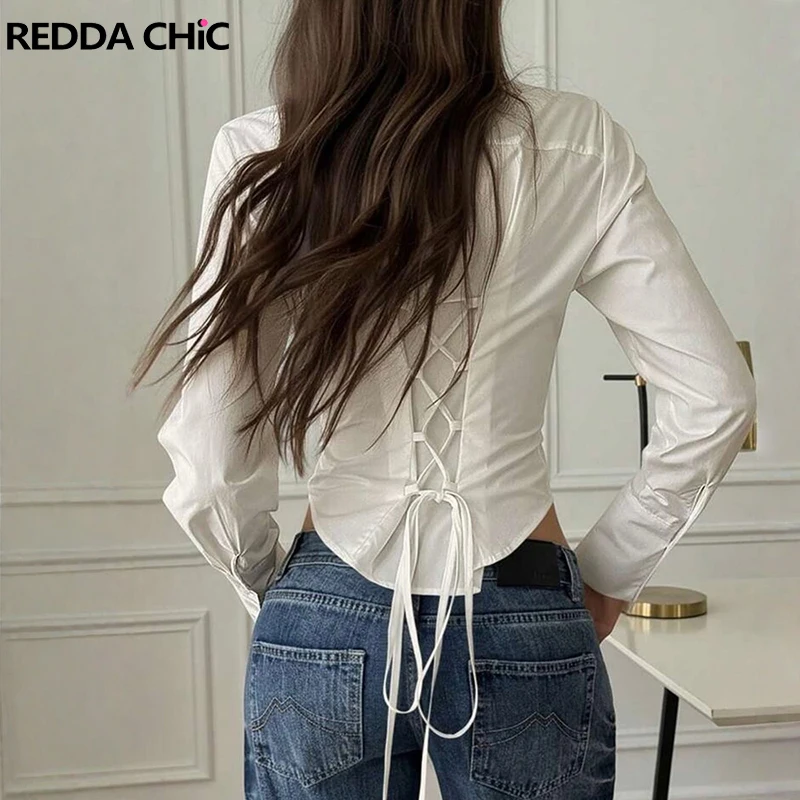 ReddaChic Adjust-Waist Fitted Shirt Women Top Bandage Long Sleeve Lapel Button Front Plain Ribbed White Blouse JK School Uniform
ReddaChic Adjust-Waist Fitted Shirt Women Top Bandage Long Sleeve Lapel Button Front Plain Ribbed White Blouse JK School Uniform