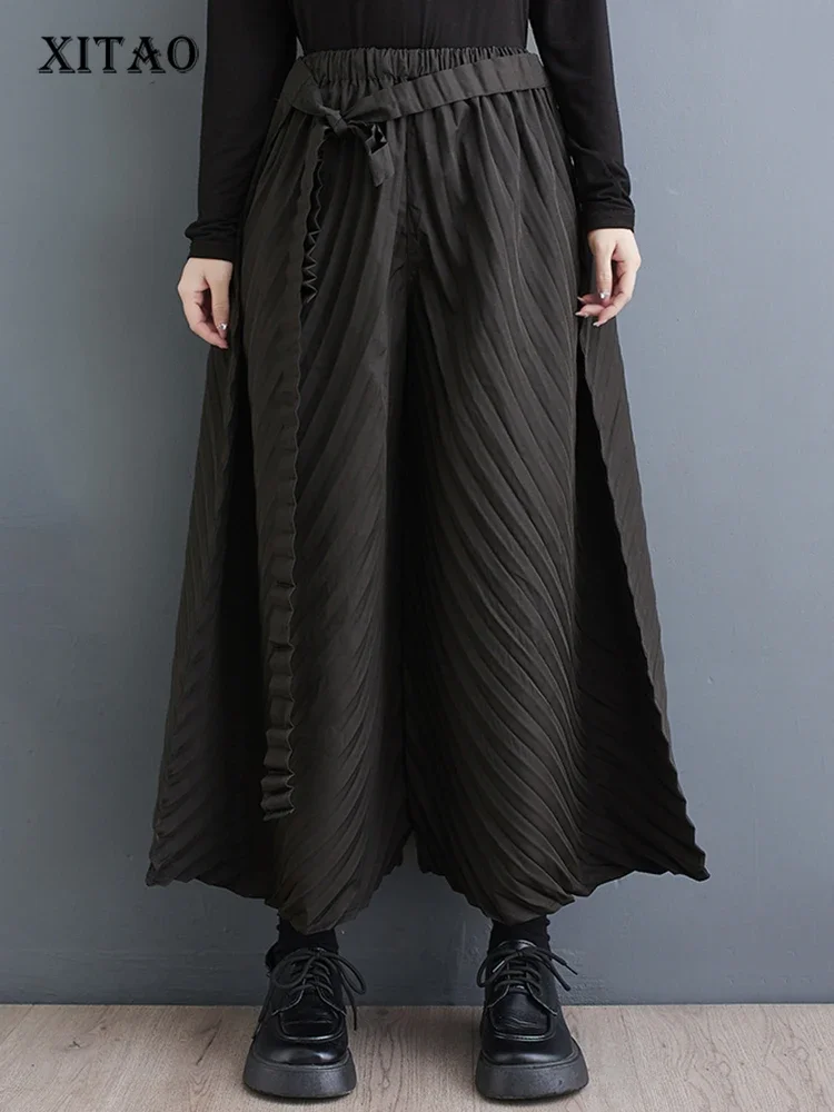 XITAO Pleated Bandage Elastic Waist Ankle Length Pants Slimming Simplicity All-match Solid Color Wide Leg Pants DMJ3745
XITAO Pleated Bandage Elastic Waist Ankle Length Pants Slimming Simplicity All-match Solid Color Wide Leg Pants DMJ3745