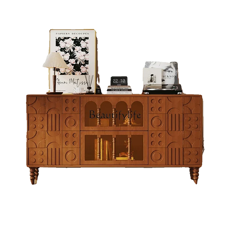 Retro style solid wood dining side cabinet French display tea locker
Retro style solid wood dining side cabinet French display tea locker