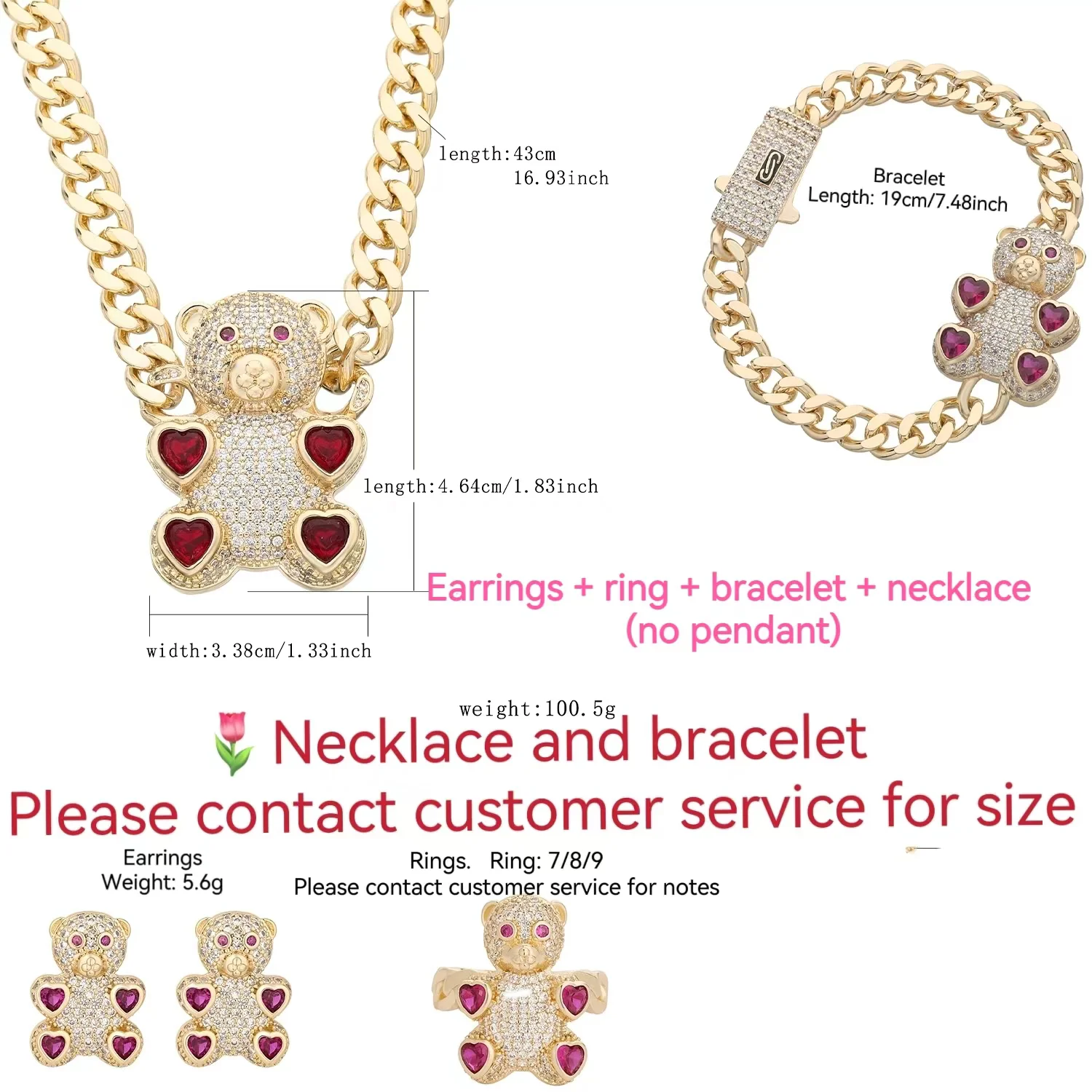14K Gold Plated Romantic Girls Love Bear Jewelry, Suitable for Fans to Wear, Dress Up, Party, Date, Gift, Women, Mother, Festiva
14K Gold Plated Romantic Girls Love Bear Jewelry, Suitable for Fans to Wear, Dress Up, Party, Date, Gift, Women, Mother, Festiva