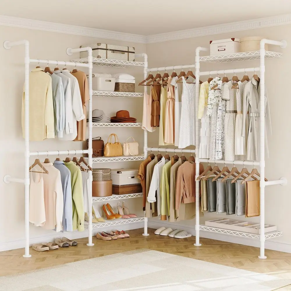 L4 Wall Mounted Industrial Pipe Clothing Rack, Closet Organizer System with 6 Hanging Clothes Rods 4 Expandable Rods amp 8 Shel
L4 Wall Mounted Industrial Pipe Clothing Rack, Closet Organizer System with 6 Hanging Clothes Rods 4 Expandable Rods amp 8 Shel