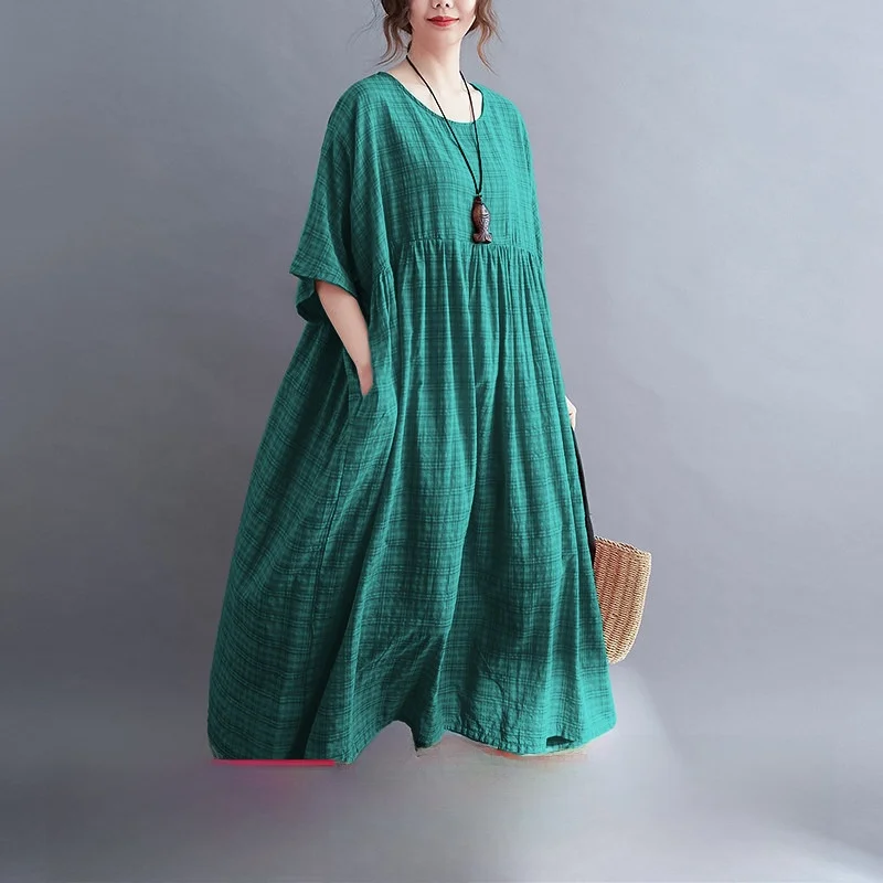 Summer Bohemian Large Size Cotton Linen Dress round Neck Sleeveless Gored Skirt Citywalk Loose Fit Short Sleeve Women's Dress
Summer Bohemian Large Size Cotton Linen Dress round Neck Sleeveless Gored Skirt Citywalk Loose Fit Short Sleeve Women's Dress