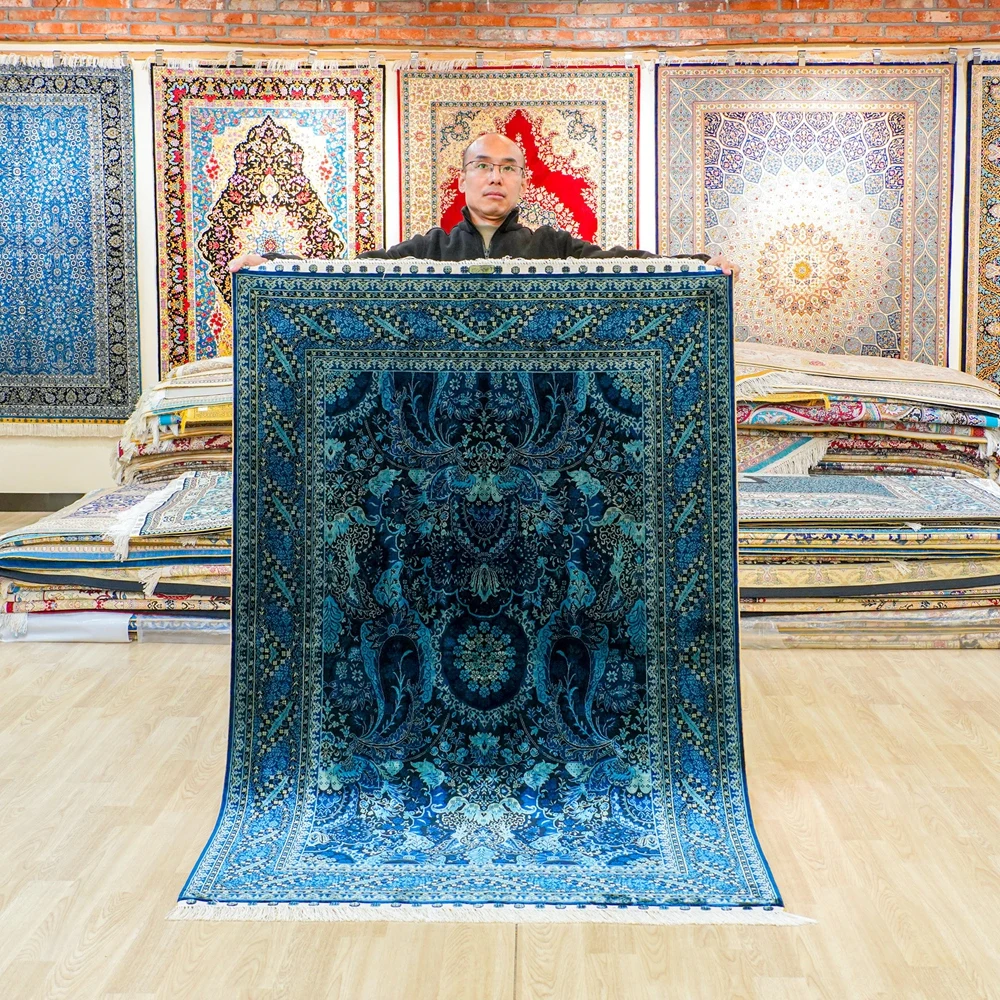 122x183cm Black Hand Knotted Silk Area Rug Soft Parlor Handmade Carpet
122x183cm Black Hand Knotted Silk Area Rug Soft Parlor Handmade Carpet