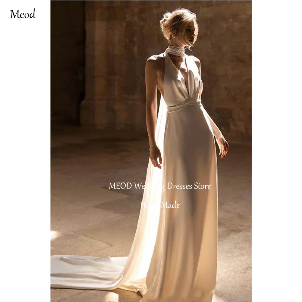 MEOD Satin Modern Wedding Dresses Halter Sleeeless A Line Vestidos De Novia Fashion Backless Long Train Prom Gowns Customized
MEOD Satin Modern Wedding Dresses Halter Sleeeless A Line Vestidos De Novia Fashion Backless Long Train Prom Gowns Customized