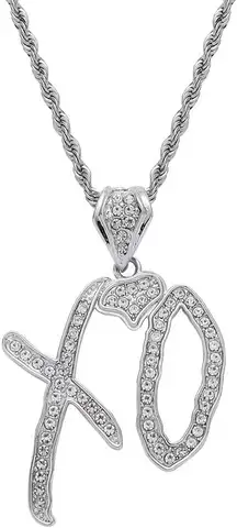 Unise Hip Hop CZ XO Letter Pendant Necklace For Women Men, Fashion Cubic Zirconia Exaggerate Sweater Chain Creative Jewelry