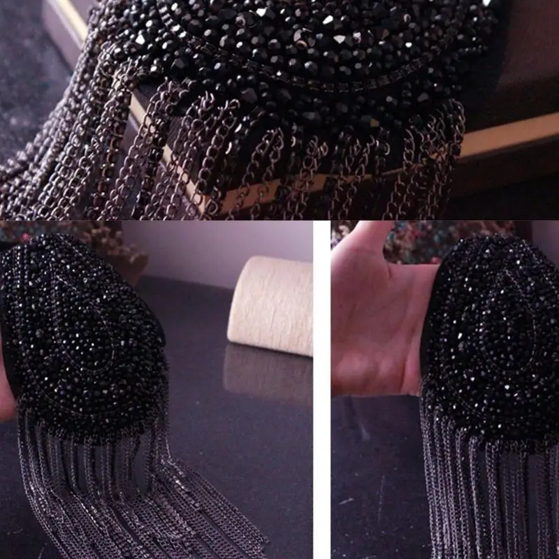 39BD Epaulet Shoulder Stage Costume Black Tassel Shoulder Pads Punk Rhinestones Ta
39BD Epaulet Shoulder Stage Costume Black Tassel Shoulder Pads Punk Rhinestones Ta