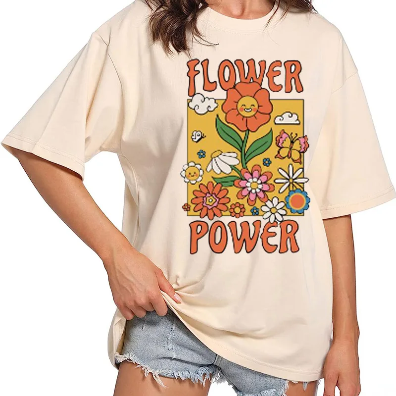 Flower Power Cotton Material Retro Cute T Shirts O-neck Casual Summer Woman Tshirts Fashion Streetwear Kawaii Clothes
Flower Power Cotton Material Retro Cute T Shirts O-neck Casual Summer Woman Tshirts Fashion Streetwear Kawaii Clothes