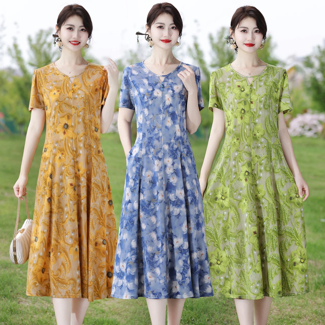 Plus Size Women's Floral Midi Dress, Short Sleeve V Neck A-line Dress With Pockets, Lightweight Summer Casual Work Party Dress
Plus Size Women's Floral Midi Dress, Short Sleeve V Neck A-line Dress With Pockets, Lightweight Summer Casual Work Party Dress