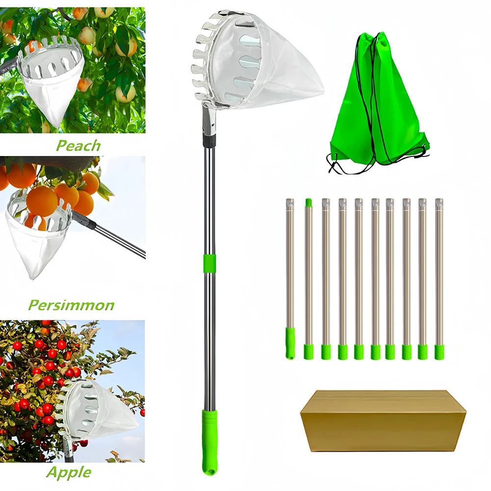 Fruit Picker Pole W/ Storage Bag Stainless Steel Apple Picker Pole Tree Picker Tree Picker Splicing Rod Fruit Picker Garden Tool