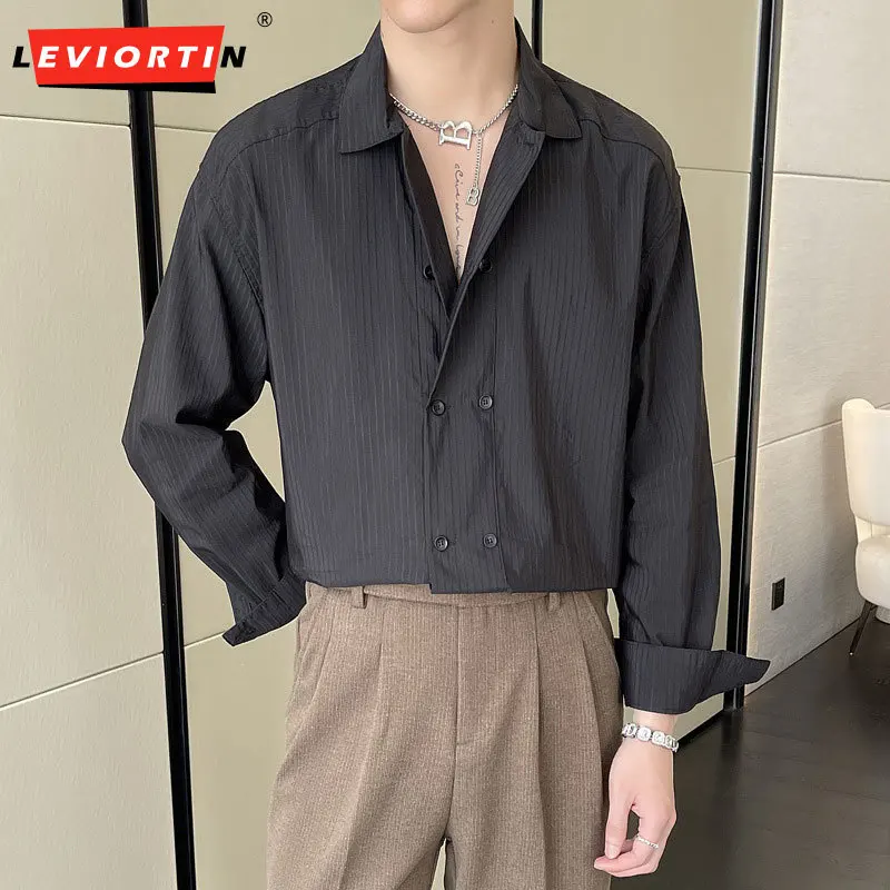 Мужская рубашка с коротким рукавом, Повседневная Свободная рубашка в полоску с двубортным рядом пуговиц, уличная одежда в стиле Харадзюку, осень 2024
Мужская рубашка с коротким рукавом, Повседневная Свободная рубашка в полоску с двубортным рядом пуговиц, уличная одежда в стиле Харадзюку, осень 2024