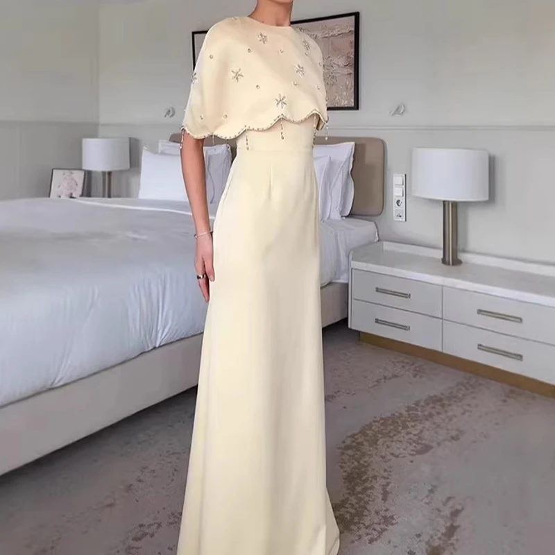 Summer Fashion Luxury Women's Banquet Dress Temperament Simple Pleated Dresses Elegant Solid Color Slim Evening Dress With Shawl
Summer Fashion Luxury Women's Banquet Dress Temperament Simple Pleated Dresses Elegant Solid Color Slim Evening Dress With Shawl
