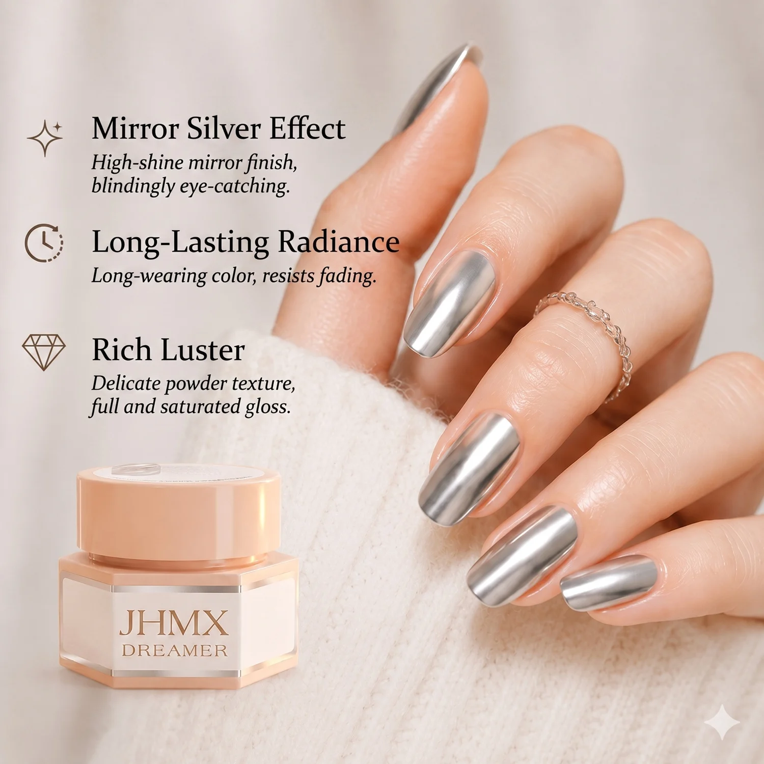 VVSFSSIR Nail Mirror Silver Painting Gel Polish, Metallic Chrome Effect Liner Gel, High Pigment UV LED Nail Art Gel
VVSFSSIR Nail Mirror Silver Painting Gel Polish, Metallic Chrome Effect Liner Gel, High Pigment UV LED Nail Art Gel