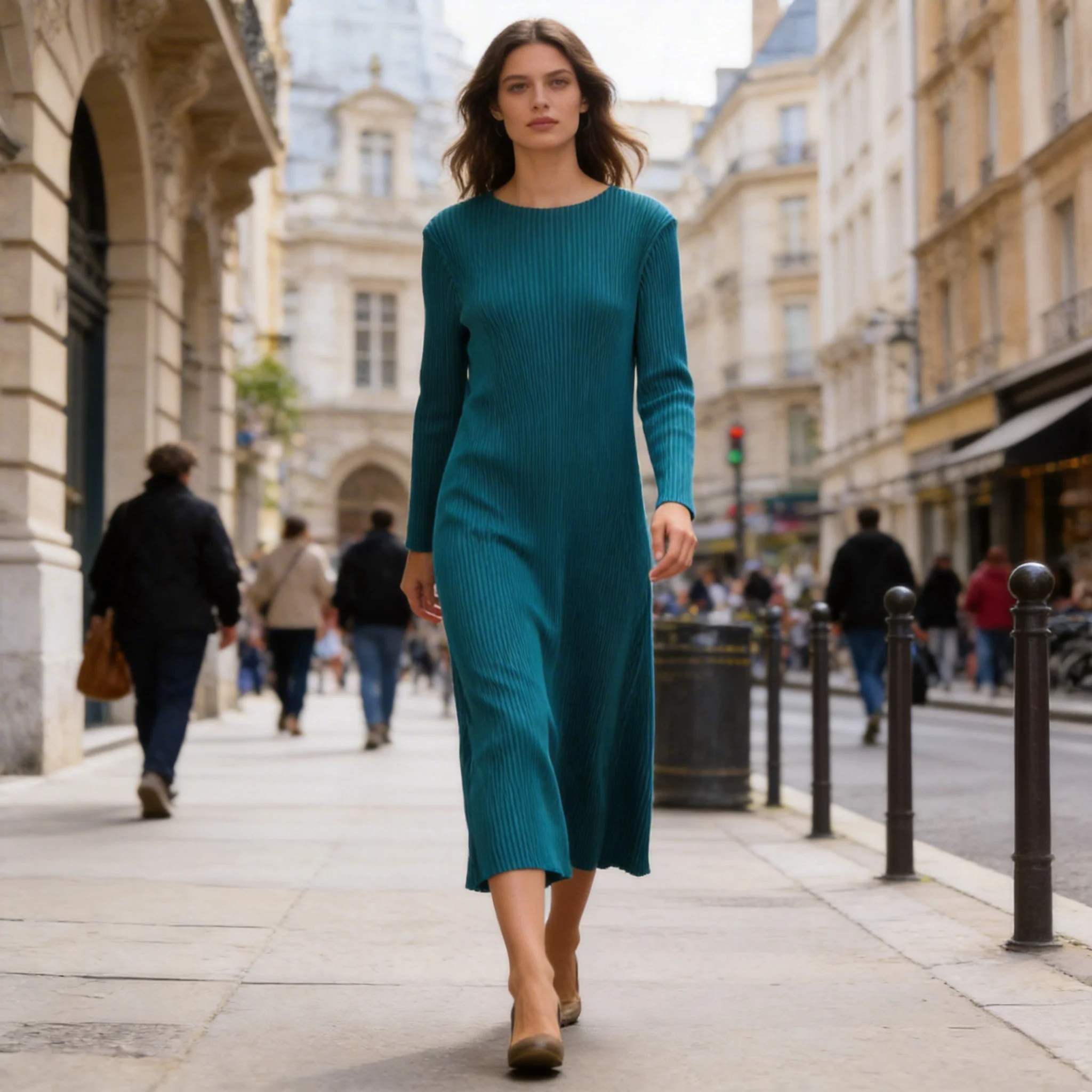 Miyake Solid Pleated Women's Dress Peacock Blue Long Sleeve Round Neck Pleated Loose Midi Loose Waist Pullover Dresses 2026 New
Miyake Solid Pleated Women's Dress Peacock Blue Long Sleeve Round Neck Pleated Loose Midi Loose Waist Pullover Dresses 2026 New