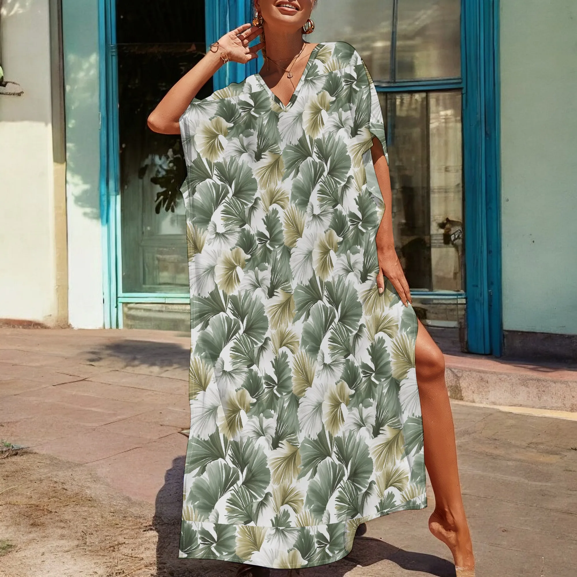 Tropical Leaf Print Kaftan Dress Women's Summer V-Neck Loose Fit Beach Resort Wear S-3XL
Tropical Leaf Print Kaftan Dress Women's Summer V-Neck Loose Fit Beach Resort Wear S-3XL