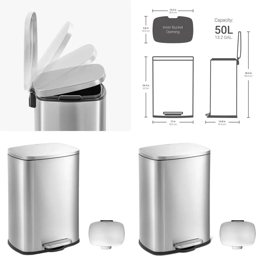 50L 13-Gallon Step-On Trash Can with Slim Design, Finger-Resistant Lid, and Removable Liner for Kitchen, Home, or Office Use
50L 13-Gallon Step-On Trash Can with Slim Design, Finger-Resistant Lid, and Removable Liner for Kitchen, Home, or Office Use