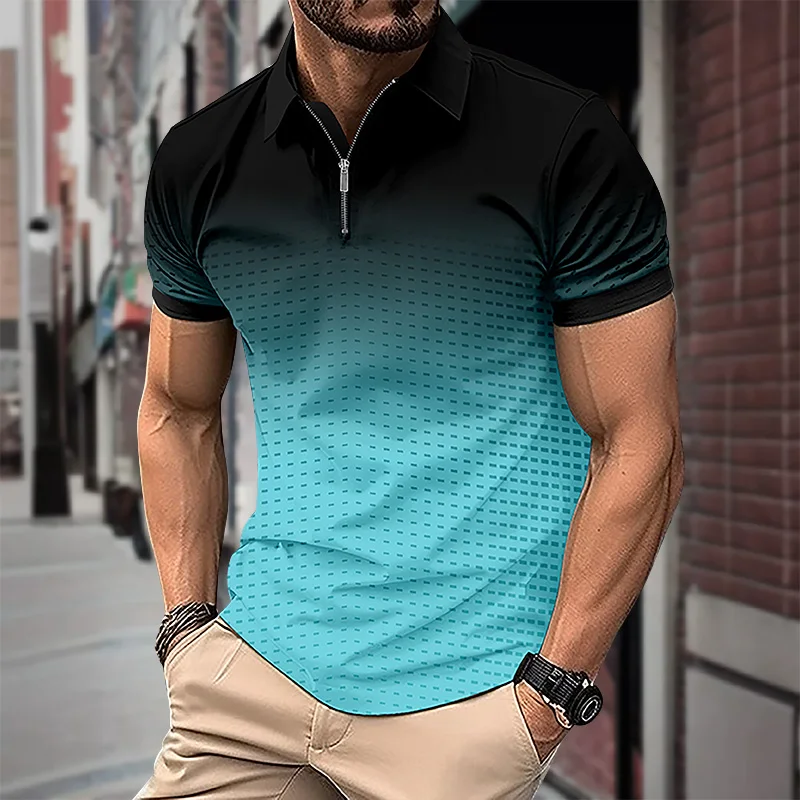 Summer men's short sleeved polo shirt with lapel button down T-shirt, men's street casual personalized gradient color top
Summer men's short sleeved polo shirt with lapel button down T-shirt, men's street casual personalized gradient color top