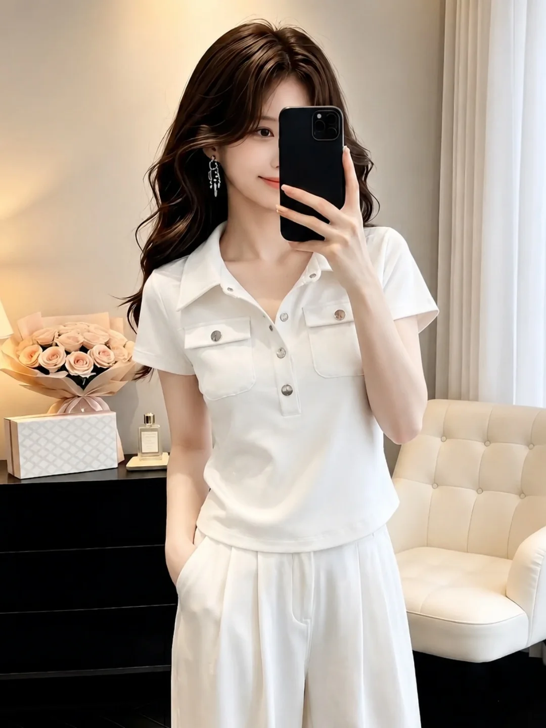Korean Style Slim Fit Fashionable Short Sleeve Neck T-Shirt Women's Commute Simple Design Summer New Arrival Silk Material
Korean Style Slim Fit Fashionable Short Sleeve Neck T-Shirt Women's Commute Simple Design Summer New Arrival Silk Material