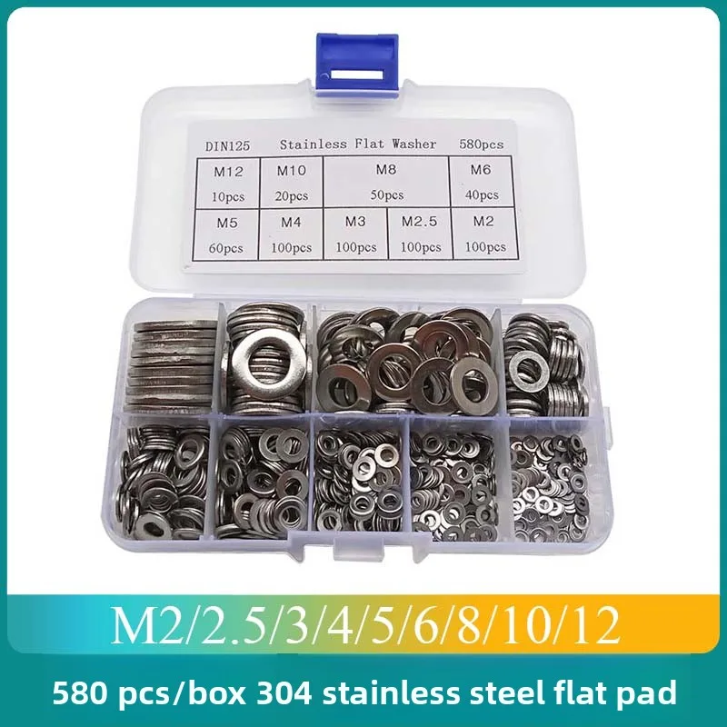 580 pieces/box gasket metal 304 stainless steel flat gasket set M2-M12 box set combination
580 pieces/box gasket metal 304 stainless steel flat gasket set M2-M12 box set combination
