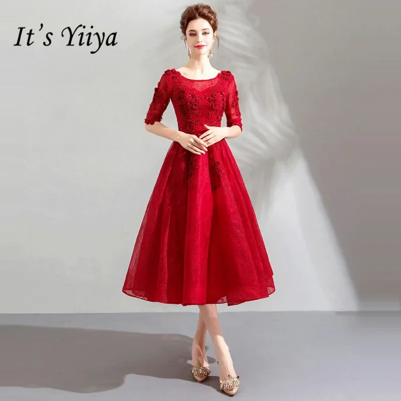 It's YiiYa Customized Prom Gown Wine Red Floral O-neck Half Sleeves A-Line Tea-Length Plus Size Woman Party Formal Gown E267
It's YiiYa Customized Prom Gown Wine Red Floral O-neck Half Sleeves A-Line Tea-Length Plus Size Woman Party Formal Gown E267