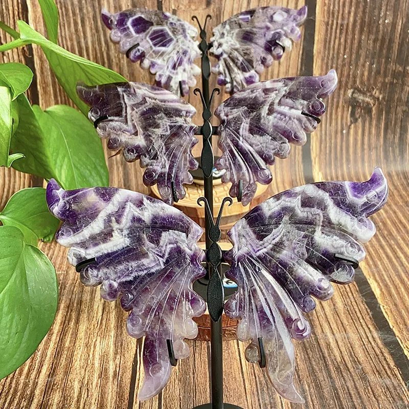 Natural Dream Amethyst Hand Carved Butterfly Wing Figurine, Reiki Crystal, Healing Energy Stone, Home Decoration with Stand 1Set
Natural Dream Amethyst Hand Carved Butterfly Wing Figurine, Reiki Crystal, Healing Energy Stone, Home Decoration with Stand 1Set