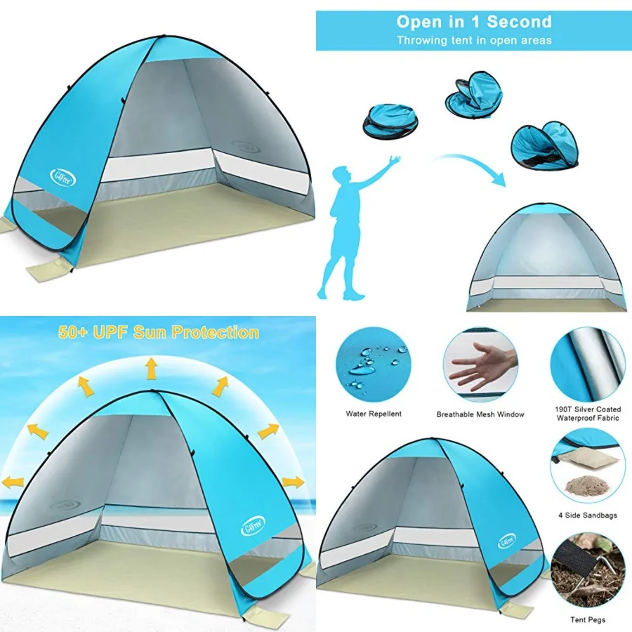 Large Pop up Beach Tent for 3-4 Person, UPF 50+ Automatic Sun Shelter Canopy Portable Outdoor Cabana Sun Umbrella
Large Pop up Beach Tent for 3-4 Person, UPF 50+ Automatic Sun Shelter Canopy Portable Outdoor Cabana Sun Umbrella