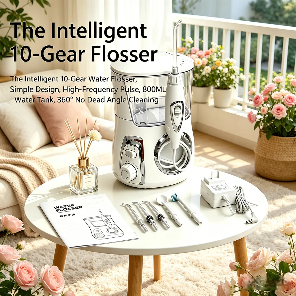 Electric Dental Oral Irrigator Desktop Water Flosser 5 Jet Tips 10 Modes 800ML Tank Fight Bad Breath & Reduce Cavities
Electric Dental Oral Irrigator Desktop Water Flosser 5 Jet Tips 10 Modes 800ML Tank Fight Bad Breath & Reduce Cavities