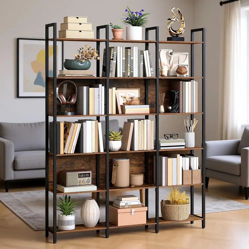 6-Tier Industrial Bookshelf, Rustic Brown and Ink Black, for Living Room, Home Office, Bedroom, 9.4x50.4x73.7 Inches
6-Tier Industrial Bookshelf, Rustic Brown and Ink Black, for Living Room, Home Office, Bedroom, 9.4x50.4x73.7 Inches