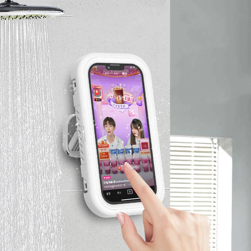 Bathroom waterproof phone case with foldable, rotating, adjustable touch screen, no punching, and wall mounting
Bathroom waterproof phone case with foldable, rotating, adjustable touch screen, no punching, and wall mounting