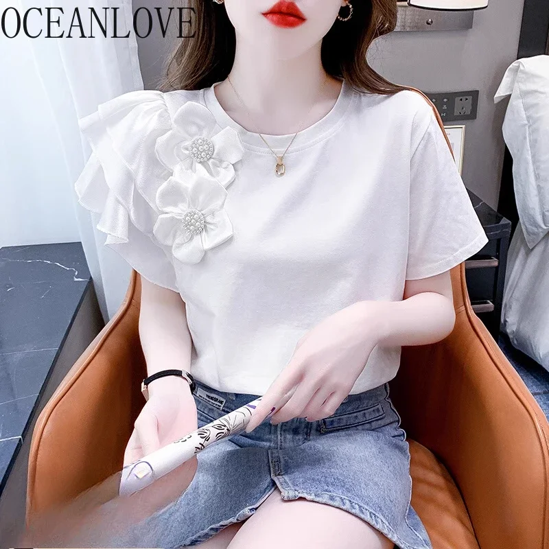 OCEANLOVE Ruffles Flowers T Shirt for Women Spring Summer Sweet Ropa De Mujer Korean Fashion Vintage Elegant Camisetas
OCEANLOVE Ruffles Flowers T Shirt for Women Spring Summer Sweet Ropa De Mujer Korean Fashion Vintage Elegant Camisetas