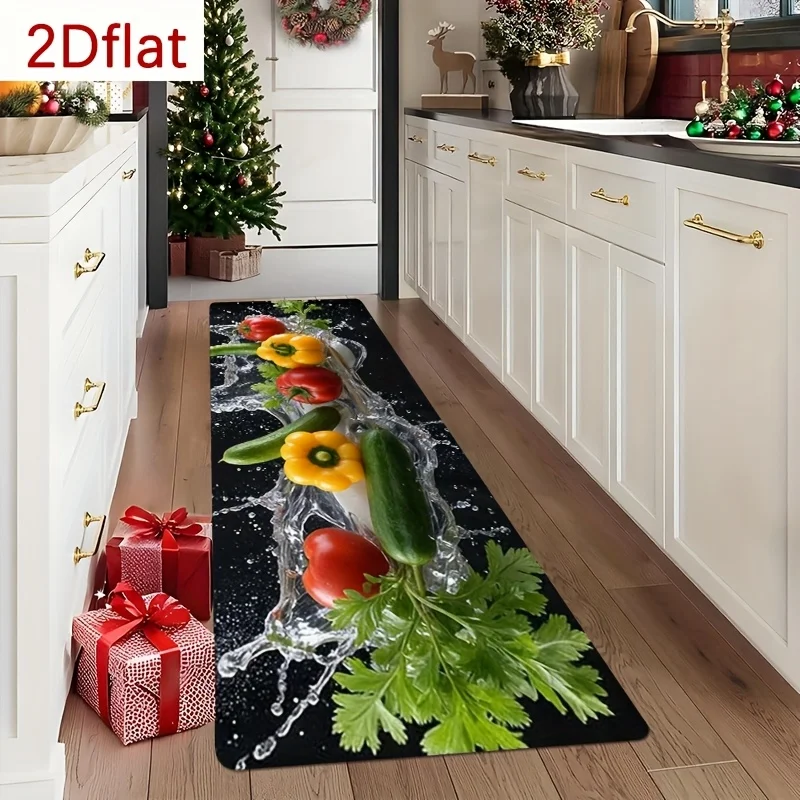 Кухонный коврик Fresh Vegetables Splash с принтом перца и огурцов, нескользящий, моющийся, длинный напольный коврик для кухни и прачечной
Кухонный коврик Fresh Vegetables Splash с принтом перца и огурцов, нескользящий, моющийся, длинный напольный коврик для кухни и прачечной