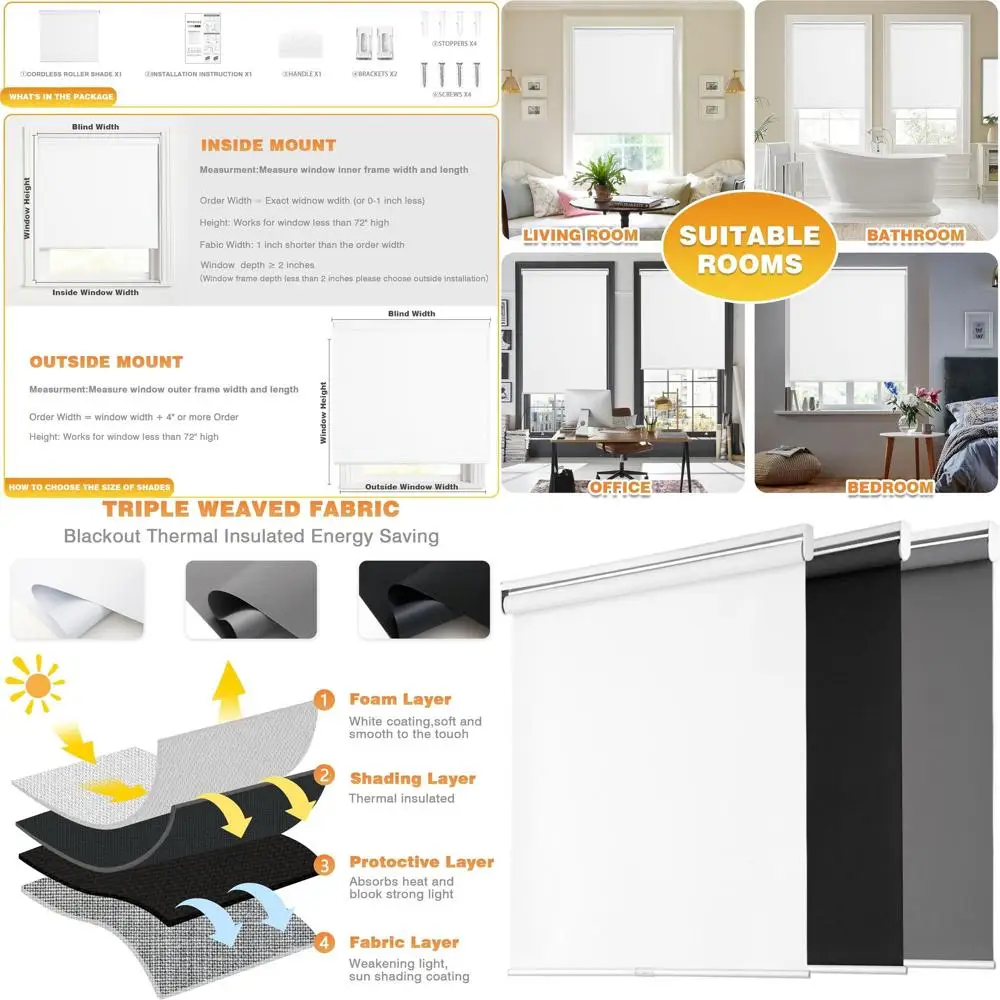 Cordless Blackout Blinds, Thermal Insulated & UV Protected, Easy Install for Home/Office, White, 36x72
Cordless Blackout Blinds, Thermal Insulated & UV Protected, Easy Install for Home/Office, White, 36x72